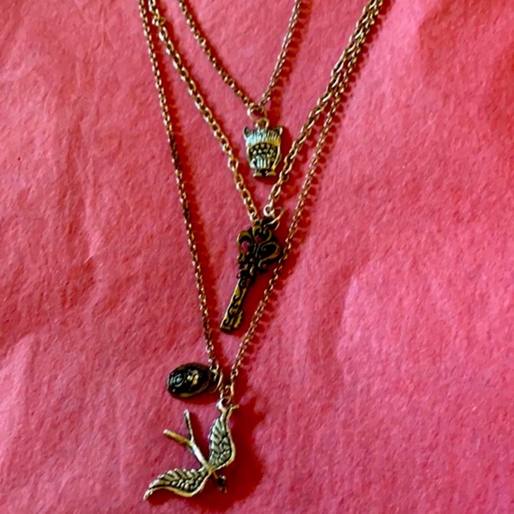 Multi Layer Quilted Chain With Charms Necklace - image 1